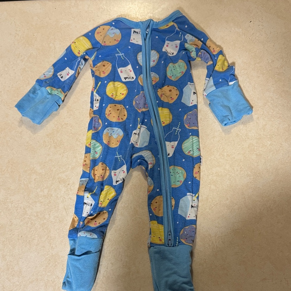 Little Sleepies Blue Milk & Cookie Print Footie